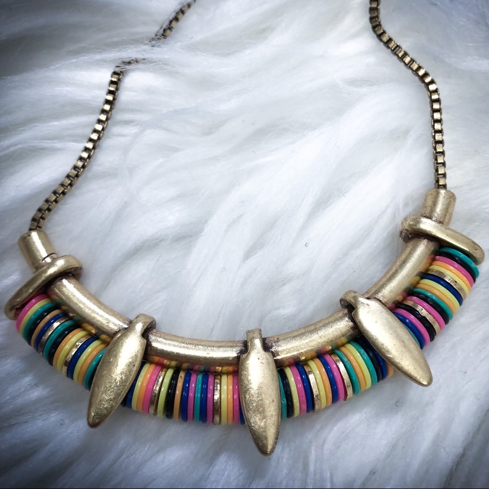 Stella & Dot Goldtone & Rainbow Disc Bead Necklace